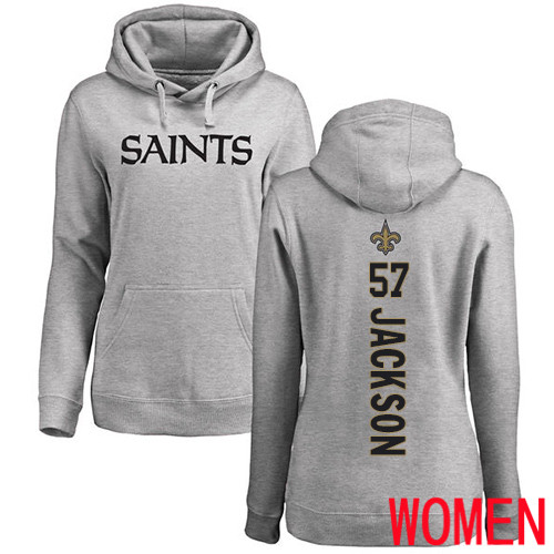 New Orleans Saints Ash Women Rickey Jackson Backer NFL Football #57 Pullover Hoodie Sweatshirts->youth nfl jersey->Youth Jersey